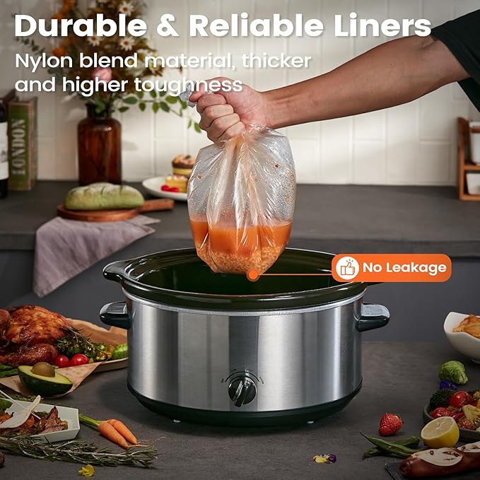 Slow Cooker Liners, Hotensil 13"x 21" 20 Count Cooking Bags Large Size Disposable Pot Liner, Fit 3QT to 8.5QT for Slow Cooker Cooking Trays, Multi-Purpose Durable Liners Plastic Bags, BPA Free