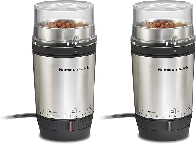 Hamilton Beach Custom Grind Electric Coffee Grinder for 4-14 Cups, One-Press Hand-Free Operation with Auto Shutoff, Removable Grinding Bowl For Easy Pour and Clean, Stainless Steel (80406) (Pack of 2)