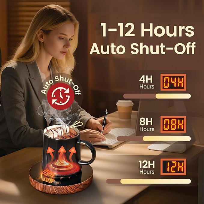 Coffee Mug Warmer for Desk with Auto Shut Off, Coffee Mug Warmer for Desk with 12 Hours Timer& 2 Temperatures (Valentines Day Gifts)