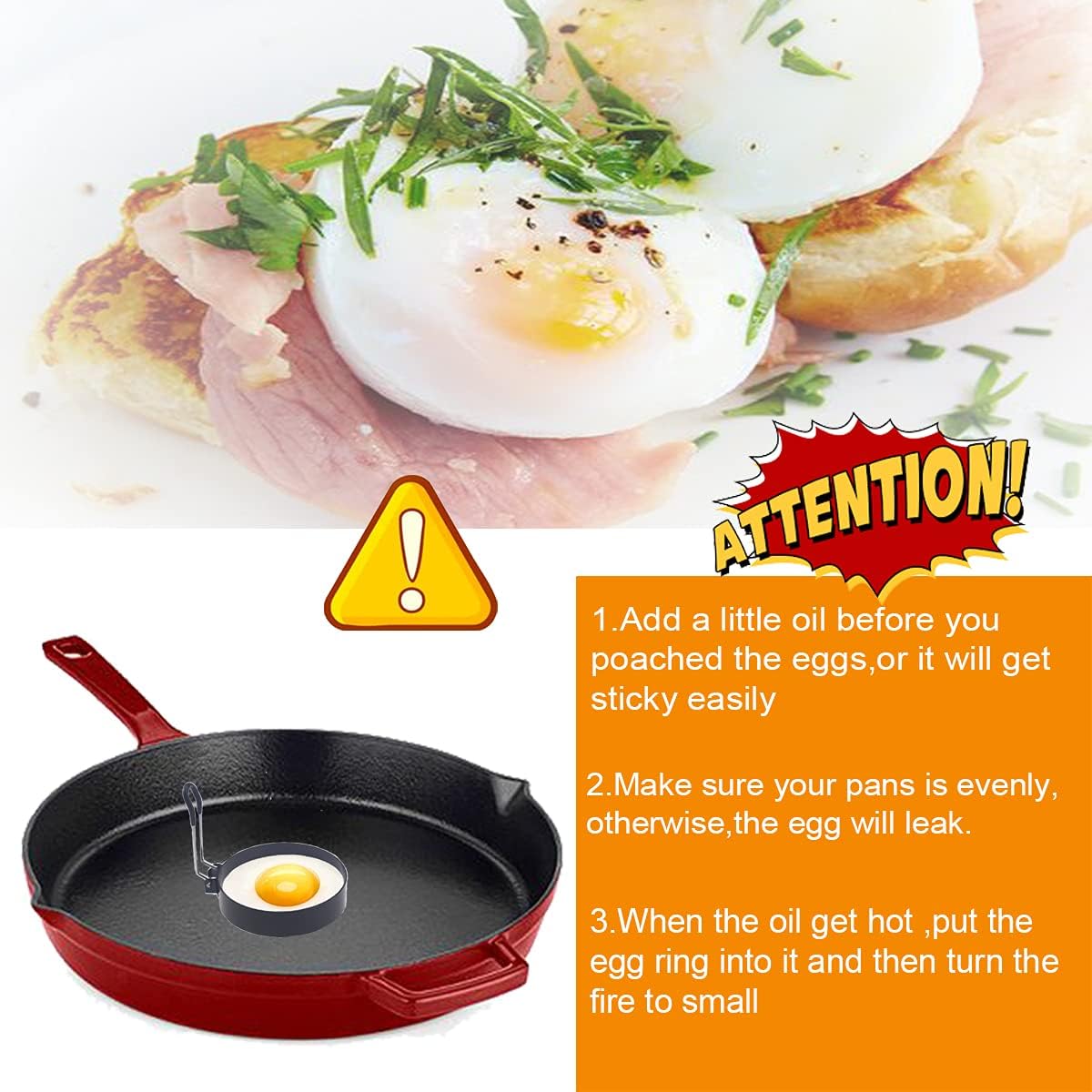 Pancake Ring for Griddle,2 Packs 6 Inch Egg Pancake Maker,Omelette Rings for Griddle,Non-stick Stainless Steel Crumpet Ring,Egg Muffin Rings Fried Egg Ring Pancake Shaper with Sinlicone Handle Grill