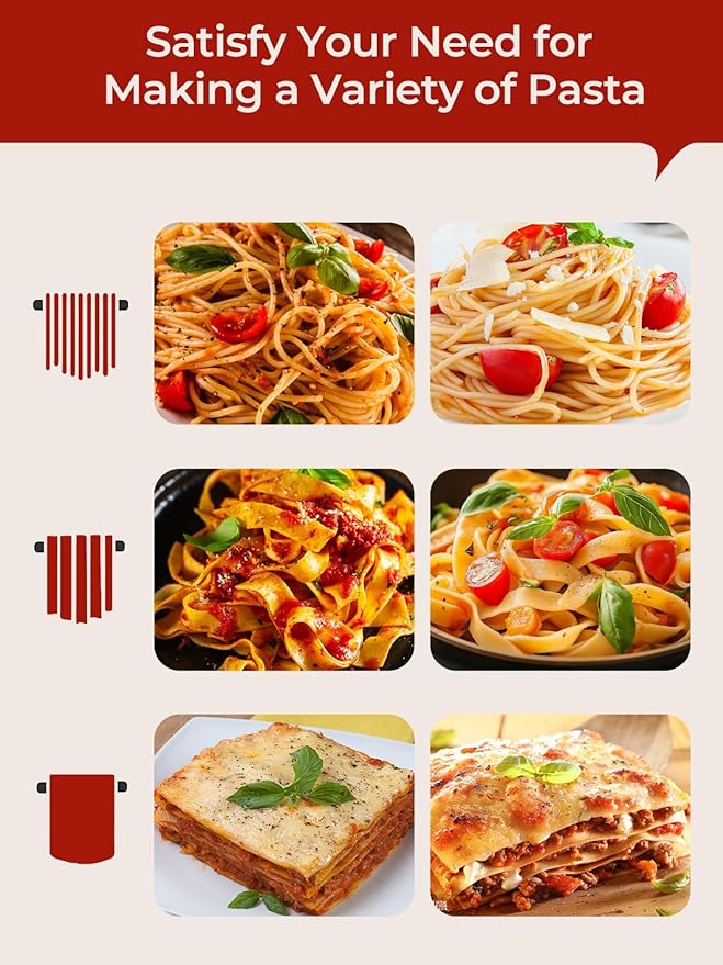3-IN-1 Pasta Maker Attachment for KitchenAid Stand Mixer, Pasta Maker Accessories with Pasta Roller, Fettuccine Cutter, Spaghetti Cutter and Cleaning Brush, Homemade Fresh Noodles and Italian Cuisine