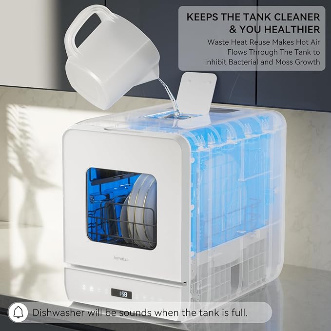 Hermitlux Countertop Dishwasher, 6 Wash Programs Slim Size Portable Dishwasher
