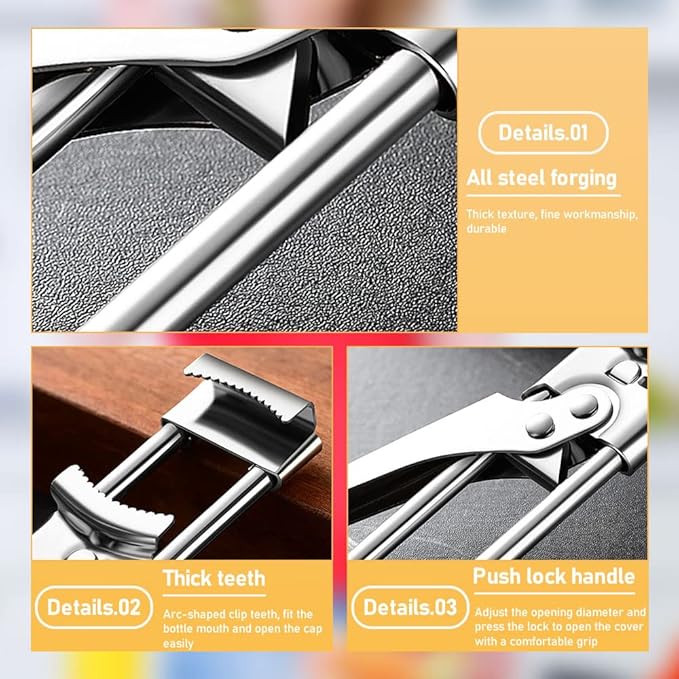 Adjustable Multifunctional Stainless Steel Can Opener, 2026 New Stainless Steel Can Opener Bottle Jar Lid Gripper Household Kitchen Tool, Manual Jar Bottle Opener Kitchen Accessories (1 PC)