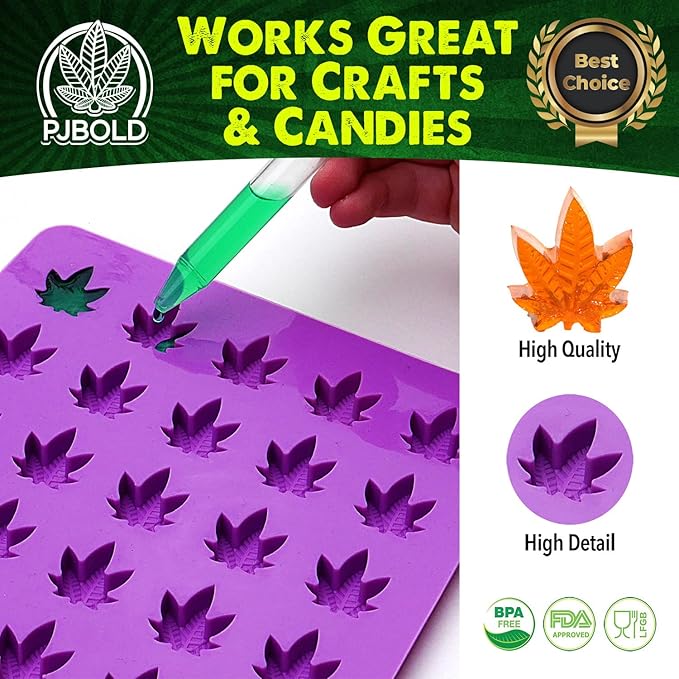 PJ BOLD Marijuana Leaf Gummy Molds Silicone Candy Mold Kit - 3 Pack