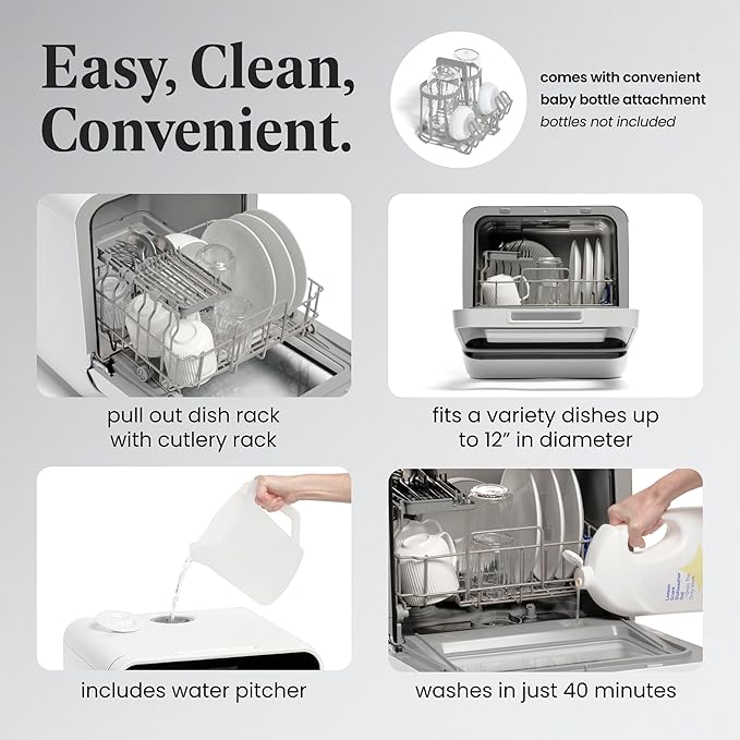 Farberware Portable Countertop Dishwasher with 5-Liter Built-in Water Tank - 5-Program System for Home, RV, and Apartment - Wash Dishes, Glass, and Baby Products