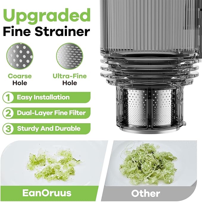 EanOruus Cold Press Juicer, 5.8" Wide Feed Chute Juice Extractor Machine with 400W, High Juice Yield, Slow Masticating Juicer for Whole Vegetables & Fruits, Textured black
