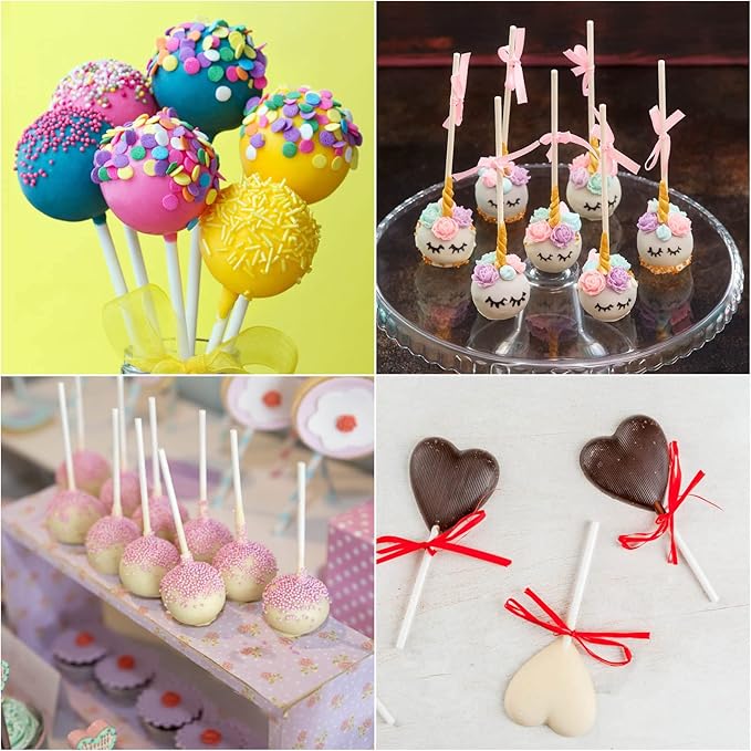 300Pcs 4 Inch White Paper Lollipop Sticks, Paper Sucker Sticks, Cake Pop Stick for Cake Toppers, Chocolate,Cookie,Rainbow Candy