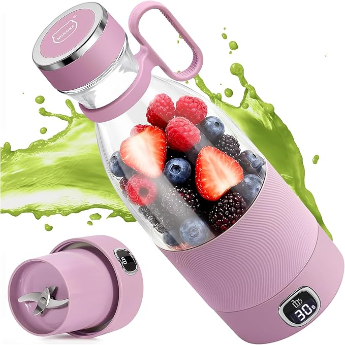 MIAOKE Portable Blender, 6 Blades Juicer Cup for Juice Shakes and Smoothies 350ml Mini Blender with Led Display Usb Rechargeable,3000Mah Rechargeable Battery, for Home Outdoors Travel-Lceberry Pink