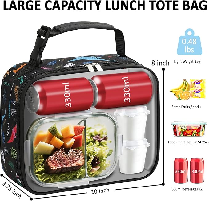 Lunch Box Kids Insulated Lunch Bag for Boys Girls Cute Reusable Lunch Tote Bag Waterproof Portable Thermal Lunch Box Kids for School Picnic Travel Dinosaur