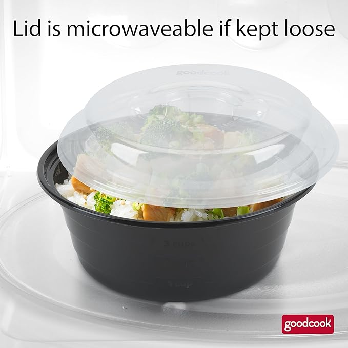 GoodCook 4-Cup Meal Prep Bowls Set with Lids and Dressing Cup, Microwavable Food Storage Containers for Meal Prepping, Set of 10, Black