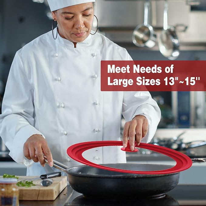 13-14-15 in Universal Lid for Oversized Pots, Pans and Skillets, Extra Large Pot Lid Tempered Glass Lid with Heat-Resistant Silicone Edge, Cookware Lids, Replacement Frying Pan Cover