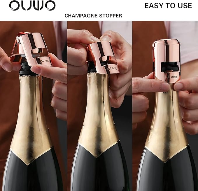 Champagne Sealer Stopper 6 Pack Stainless Steel Sparkling Wine Bottle Stoppers，Leak-Proof Bubble Retaining Saver，Suitable for Champagne Prosecco Cava and Sparkling (Rosegold)