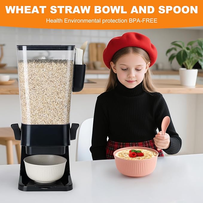 Osacoe Cereal Dispenser Countertop Black 2 Pack with Bowls Spoons Cutlery Box,5.5 QT Dry Food Dispenser Snack Organizer Containers Storage for Pantry Kitchen Organization Oatmeal Nut Granola Candy