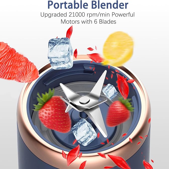Portable Blender, Personal Blender USB Rchargeable, Mini Blender for Shakes and Smoothies, 400ML Portable Fruit Veggie Juicer Cup With 6 Blades and Travel Lid, Handheld Blender for Travel Gym Kitchen