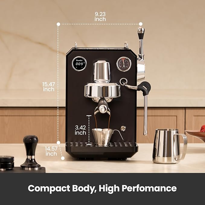 Gemilai Owl G3006 Home Espresso Machine, 58mm Commercial Group Head & PID Temp Control, Stainless Steel Coffee Maker for Barista-Quality Latte Art, Cappuccino Dual Data Display Black