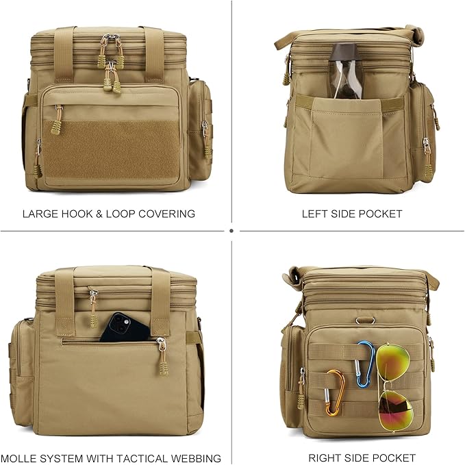 Gafetrey Tactical Lunch Box for Men, Insulated Lunch Bag Adult, Thermal Lunchbox Leakproof Waterproof Cooler Bag, Dual Compartment Lunch tote, Large Lunch Pail for Work Office Travel(Khaki) 15L