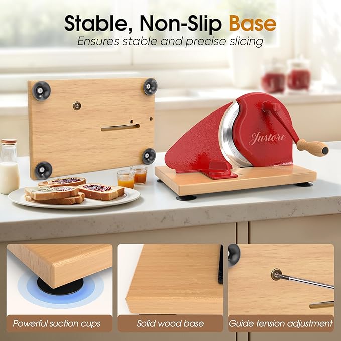 Manual Bread Slicer for Homemade Bread, Adjustable Thickness and Evenly Slicing, Sourdough Bread Slicer with Hand Crank, Clear Scale Line, Non-Slip Suction Base & Sharp Blade