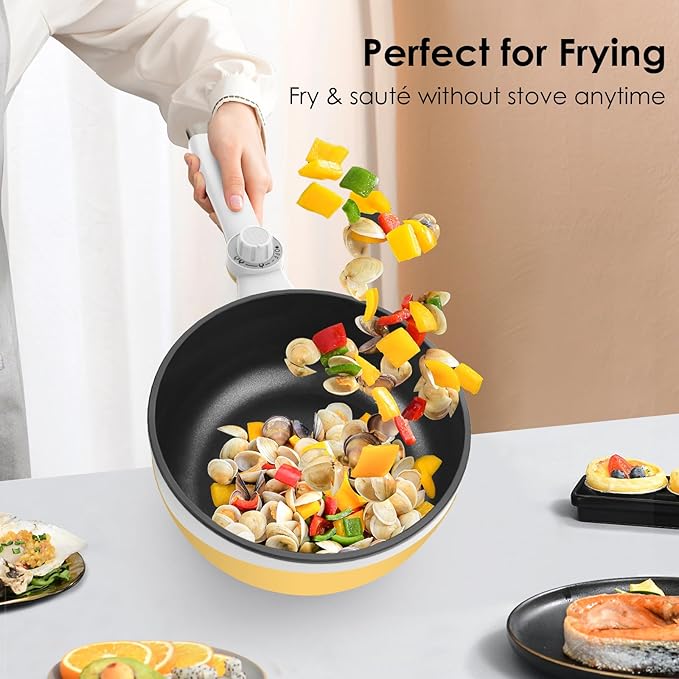Audecook Hot Pot Electric, 1.7L Mini Electric Skillet Portable Nonstick Sauté Pan with Power Adjustment, Ramen Cooker Travel Multicooker for Steak/Soup/Egg/Oatmeal/Noodles
