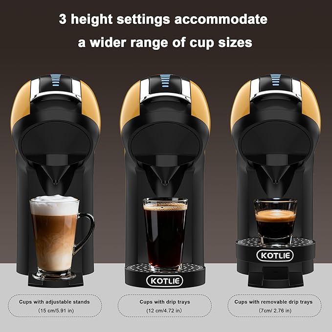 KOTLIE EM-308B Espresso Machine, Single Serve Coffee Maker Compatible with Multiple Capsule Types, Ground Coffee, and ESE Pods, 3 Temperatures, 7 Water Volume Levels, 34 Oz（Yellow）