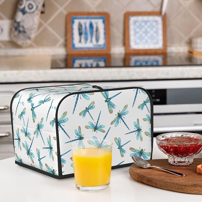 Blue Dragonflies Covers for Toasters 4 Slice,Cute Funny Bread Machine Cover with Handle,Washable Stain Resistant Kitchen Small Appliance Cover Dining Decor
