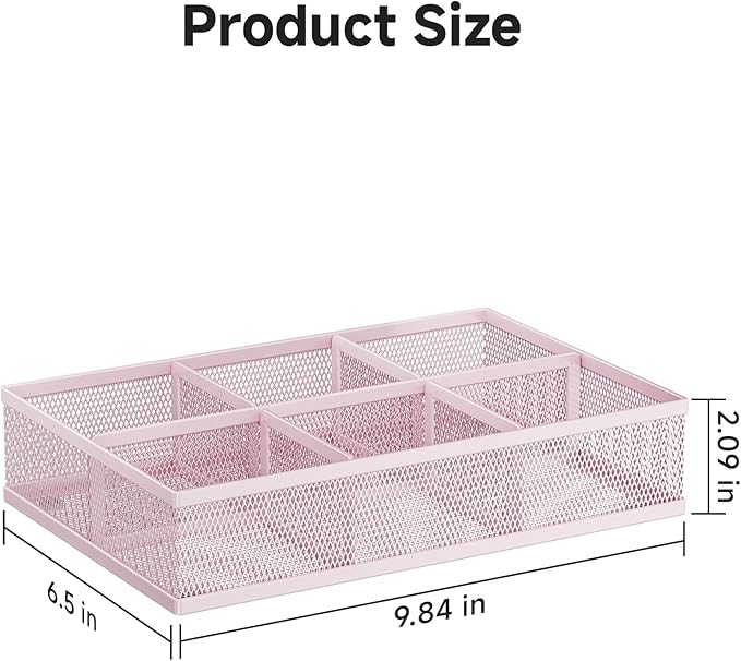Tea Bag Organizer 6 Grids. Mesh Tea Bag Holder with Handle, Teabag Holder, Tea Station Organizer for Countertop, Pantry, Kitchen, Cabinet - Pink