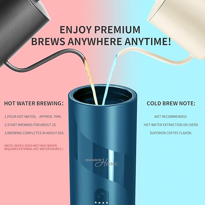 Magnavox HOME Portable Espresso Coffee Maker (Grounds or Pods) with Fast Brew Technology & Single Touch Control, Ideal for Offices or Travel