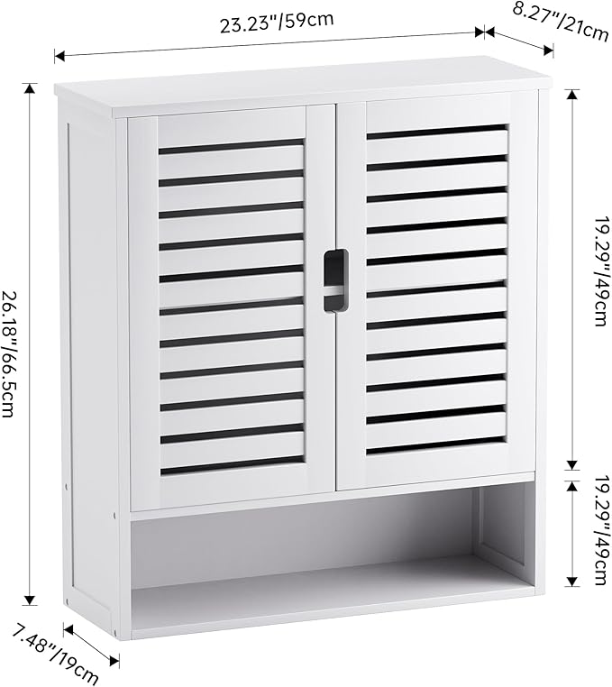 SMIBUY Bathroom Cabinet Wall Mounted, Bamboo Over-The-Toilet Storage Organizer, Space Saver Medicine Cabinet with 2 Door and Adjustable Shelves (White)