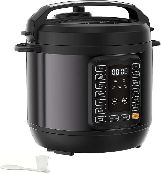 HealSmart 6QT Electric Pressure Cooker, 16-in-1 & Non-Stick Stainless Steel Multi Cooker with 12 Presets for Slow Cook, Meat Stew, Steam, Sauté, Canning, Yogurt Maker, Dishwasher Safe, Black