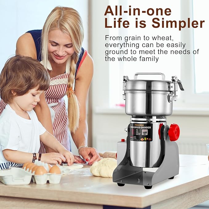 Electric Grain Grinder – High-Speed 800g Stainless Steel Food Mill & Pulverizer for Nuts, Rice, Grains, Herbs & Spices – Flour, Wheat Berry & Nut Crusher for Home & Commercial Kitchens (800g)