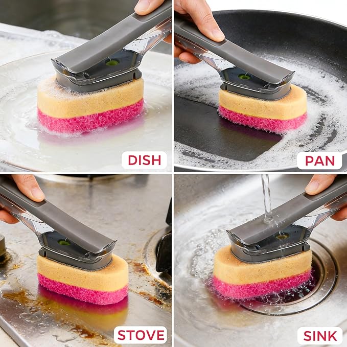 Sponge Dishwand Brush Refills for Scotch-Brite Dishwand - 10 Pack Dish Soap Non-Scratch Brush Refills for Nonstick Pots and Pans, Glass & Tubs (Pink)
