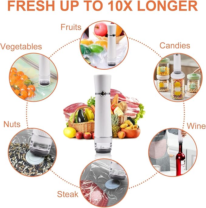 Handheld Vacuum Sealer, Detachable & Easy to Clean, Includes 30 Reusable Bags, Portable Food Saver, Extends Freshness 10x, Auto Power Off, for Kitchen, Travel & Outdoor