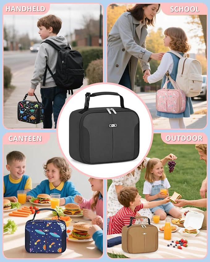 Capolo Insulated Lunch Box for Kids, Cute Thermal Lunch Bag for School, Reusable Lunch Tote for Boys and Girls, Durable Cooler Bag with Easy Grab Handle, Lightweight and Easy to Clean Meal Bag, grey