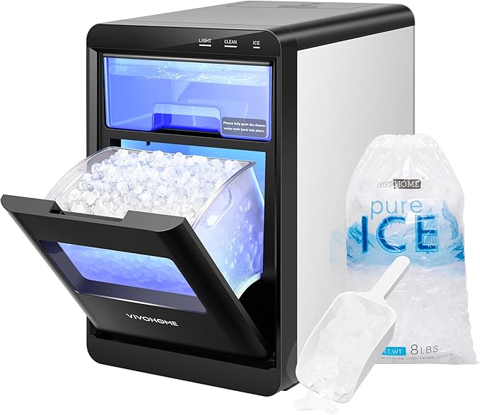 VIVOHOME 660W 10 Speed 6 Quart Tilt-Head Electric Food Mixer with Beater, Dough Hook, Wire Whip and Egg Separator and 45lbs/Day Soft Chewable Nugget Ice Maker with Self-Cleaning, Scoop, 10 Ice Bags