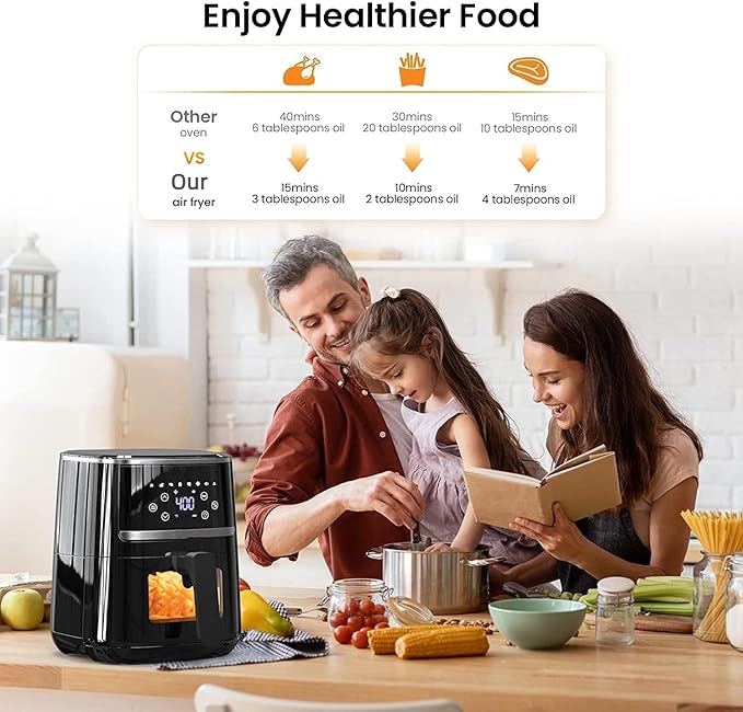 Air Fryer, 5-Quart Digital Air Fryer with Touchscreen, 8-in-1 Functions for Fry, Roast, Dehydrate, Bake Crispy & Juicy Meals, Compact Airfryer with Large Easy-View Window, Black