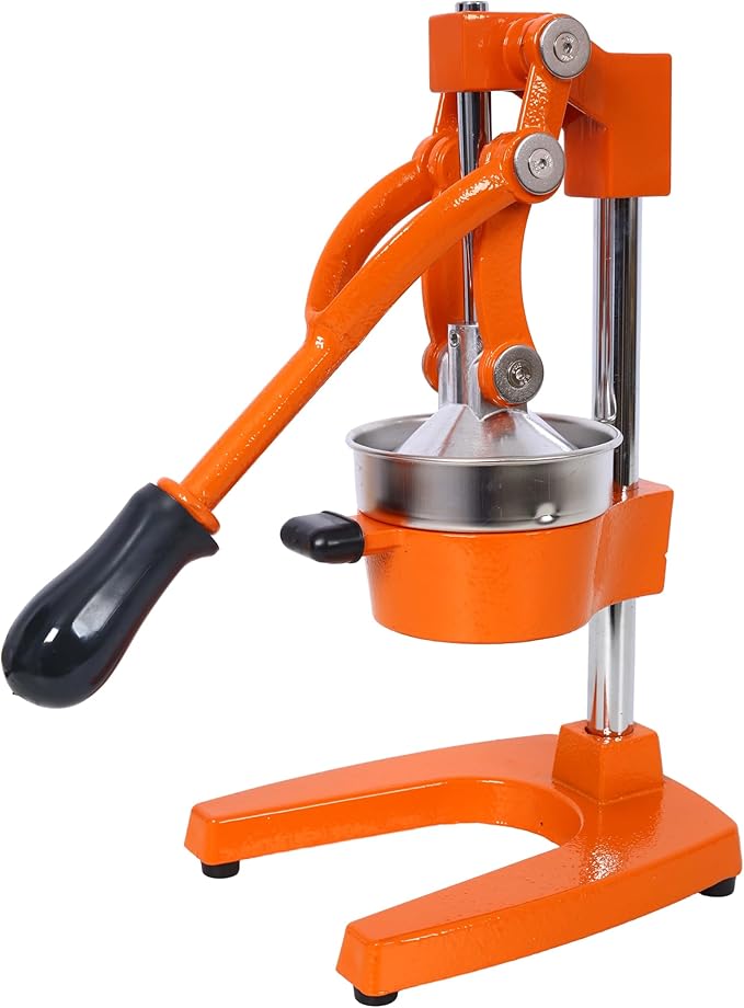 【Cast Iron Citrus Juicer】Commercial Grade Manual Orange Juicer, Heavy Duty Hand Press Juicer for Orange Lemon Lime, Extra Large Countertop Juice Squeezer, Easy Clean (Orange)