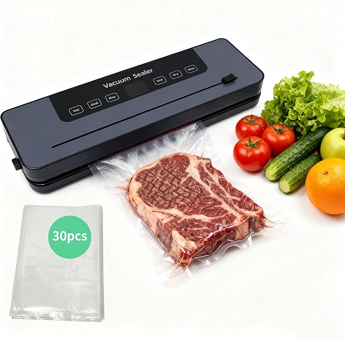 food vacuum sealing machine 75kpa, vacuum food preserver, vacuum sealer for food,bag sealer,kitchen gadgets,food preservation,powerful suction, 5 modes, built-in cutter, includes 30 vacuum bags