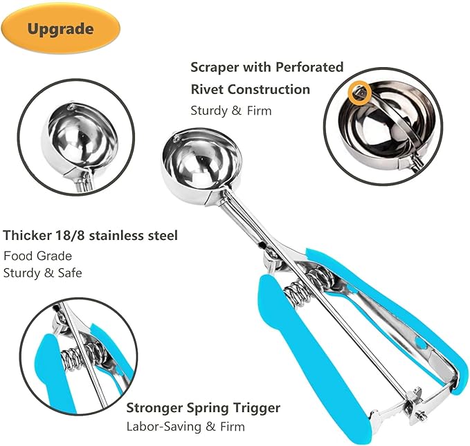 Cookie Scoop, Ice Cream Scoop, 2.5Tbsp/42ml/1.4 oz Cookie Scoops for Baking, 18/8 Stainless Steel Cookie Scooper for Baking, Cookie Dough Scoop, Ice Cream Scooper with Trigger Release (Blue)