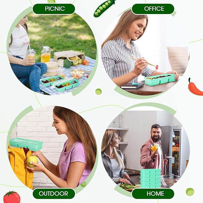 Hushee 10 Pack 17 oz Small Meal Prep Containers with 3 Compartments Snack Containers with Lid Disposable Plastic Bento Box Travel Lunch Food Boxes Stackable for Office Picnic (Green)