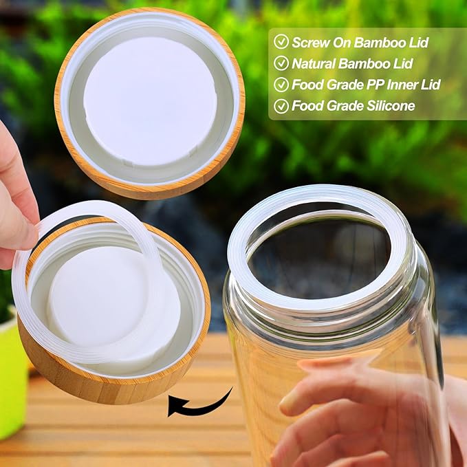 Glass Canisters With Airtight Bamboo Lids - 3 Pack 80oz Cereal Containers, Cookie Jars, Pasta Storage - Screw On Kitchen Jars