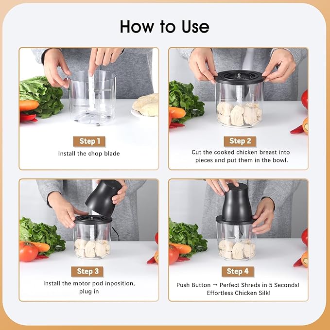 3-in-1 Upgraded Food Processor with Electric Chicken Shredder | 1.5L Bowls Vegetable Food Chopper, Dicer, Grinder with 250W Copper Motor One-Touch Shredder for Chicken,Nuts, Baby Food & Dough