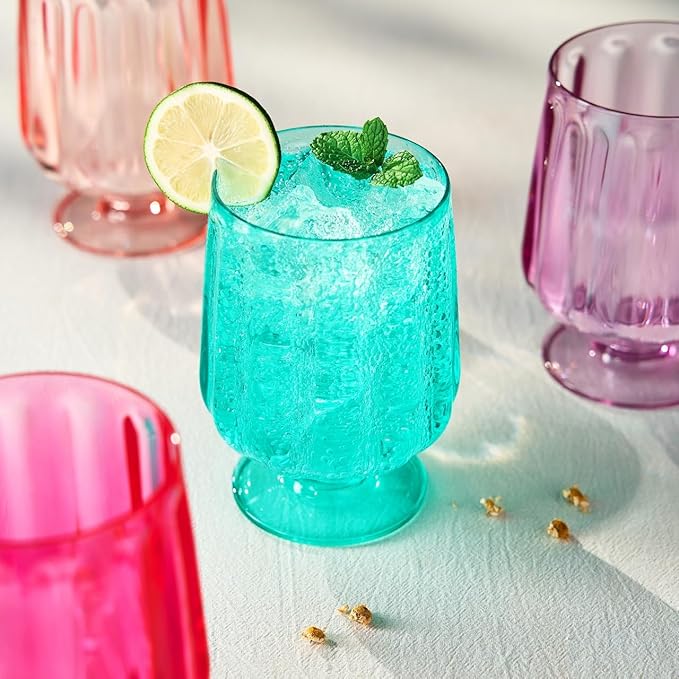 15oz Unbreakable Premium Drinking Glasses Set of 4 - Super Grade Acrylic Plastic - Perfect for Gifts - European Style Tritan Shatterproof BPA-free Reusable Glassware Dishwasher-Safe, Indoor & Outdoor