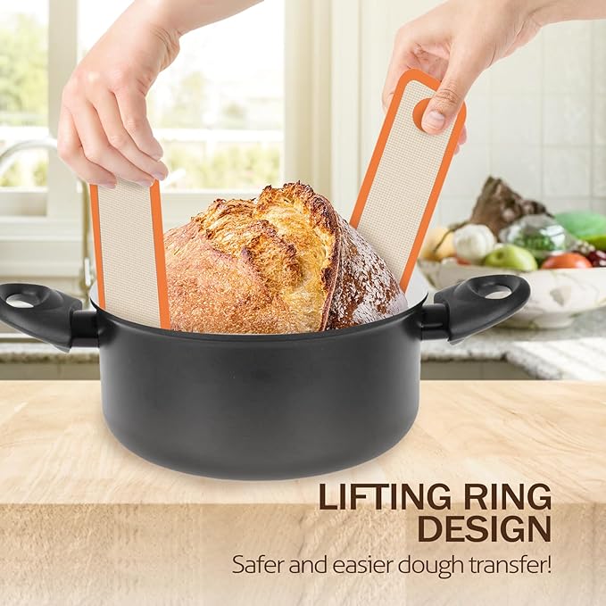 Silicone Bread Sling for Dutch Oven, 2 PCS Non-Stick & Easy Clean Reusable Silicone Bread Baking Mat with Long Handles, Easy to Transfer Sourdough Bread (2Pack Round, Orange)