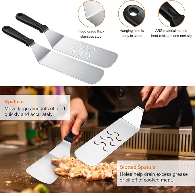 8-Piece Griddle Accessory Kit – Premium Stainless Steel Tools with Leak-Proof Bottles, Scraper, Spatulas, Cleaning Brush & Carry Bag for Blackstone & Camp Chef(8pcs)