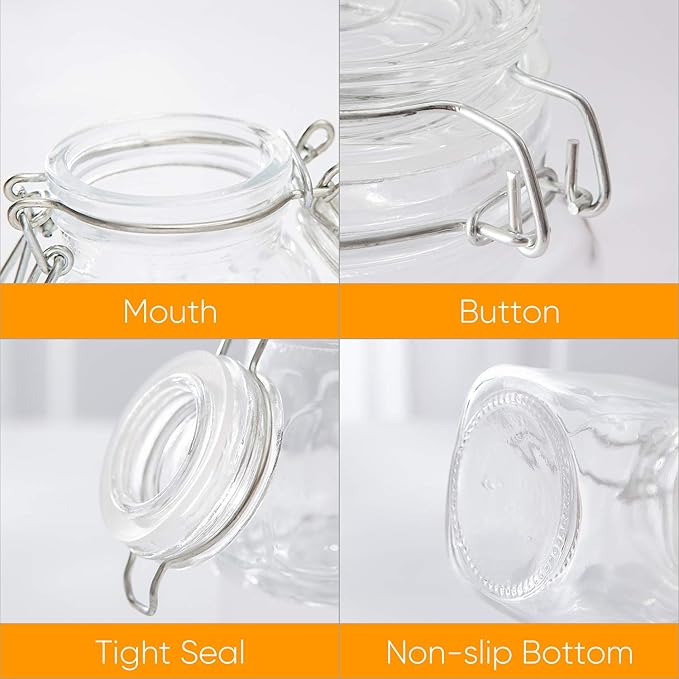 Flrolove Spice Jars 30 Pack 4oz Square Glass Jars with Leak Proof Rubber Gasket & Hinged Lid,Small Glass Containers with Airtight Lids for Home, Party Favors