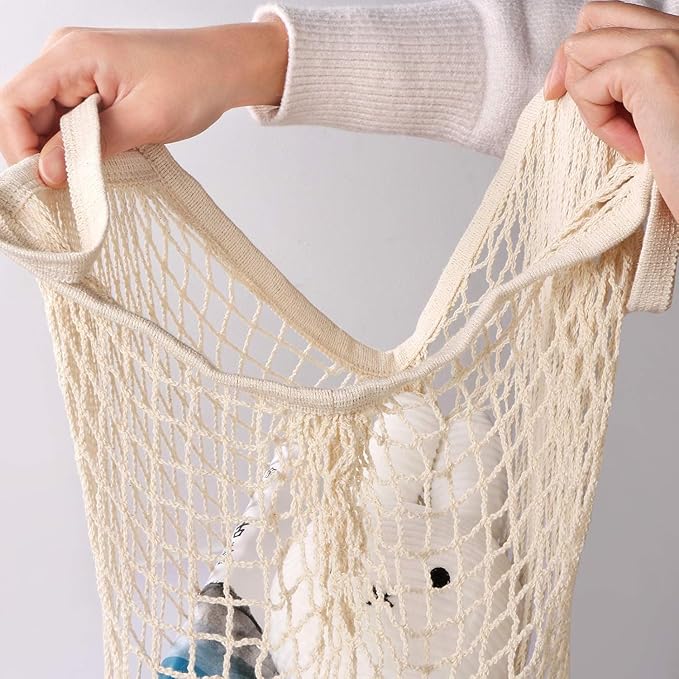 CABAX Cotton Mesh Produce Bags, Reusable Grocery Fruit Food Bags, Net String Shopping Tote Bag, Pack of 2