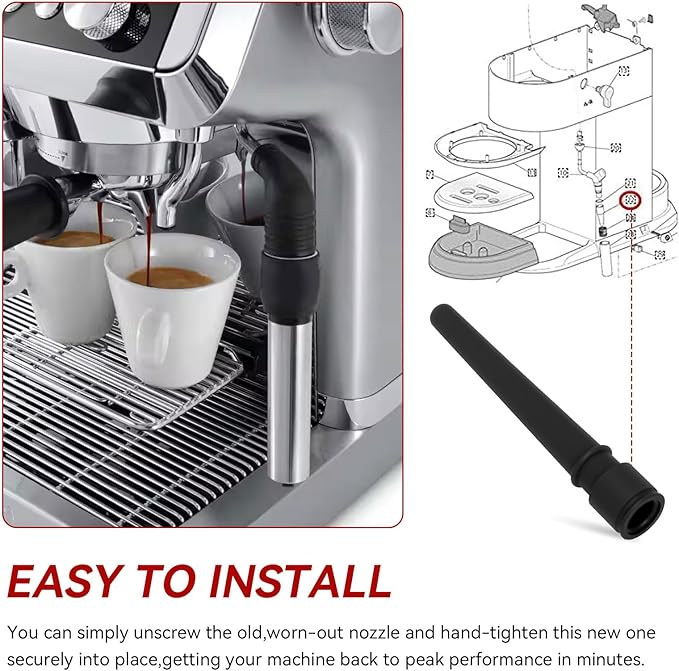 Steam Nozzle 5313259991 Coffee Machine Lower Tube - Fits for De'Longhi Espresso Coffee Maker Milk Foam Spout 1 Hole Silicone Milk Foam Spout Replacement Suitable for Cafe Milk Tea Shop Families to Use