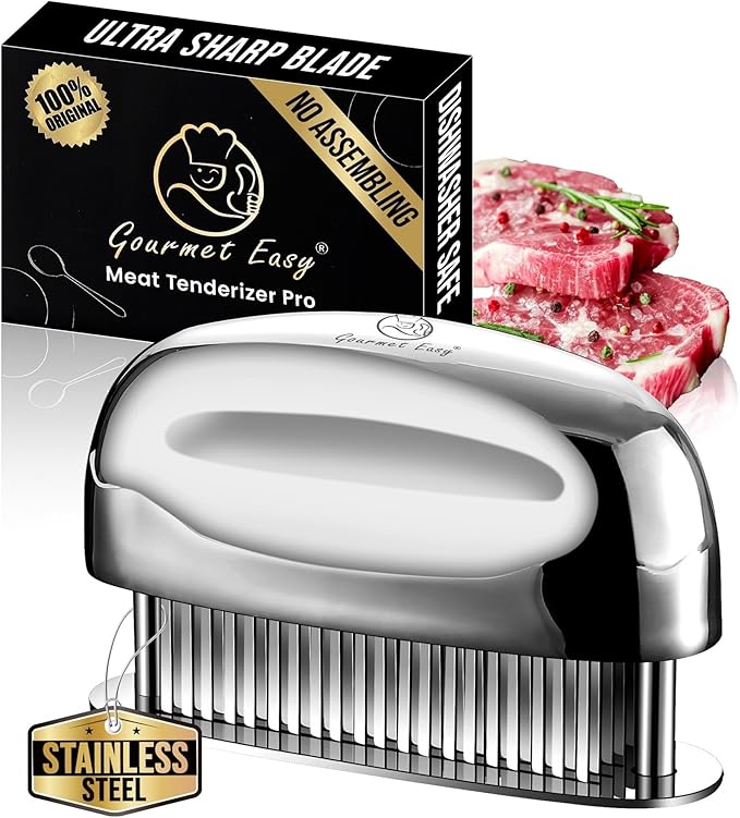 Meat Tenderizer Tool Ultra Sharp Needle Blades 100% Stainless Steel - Heavy Duty Kitchen Gadgets - Hand Held Meat Tenderizer Needle Tool - Cooking Gadgets for Tenderizing Chicken, Steak, Veal, BBQ