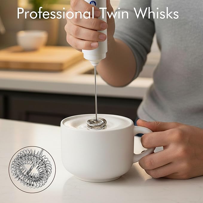 Rechargeable Milk Frother Handheld, 2-IN-1 Dual Spring Whisk Electric Frother Wand for Cappuccino Latte Macchiato, Portable Drink Mixer for Coffee, Matcha, Hot Chocolate