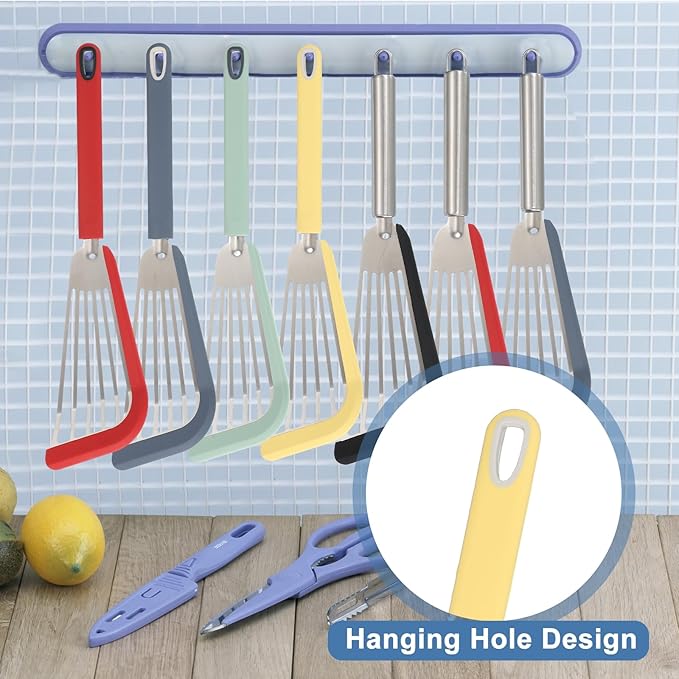 uxcell Silicone Fish Spatulas with Handle Kitchen Cooking Spatula for Egg, Fish, Pancake Yellow