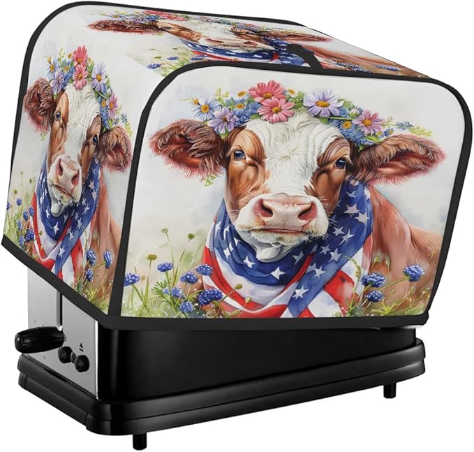 Animal Highland Cow Flower Toaster Cover 2 Slice Dust and Fingerprint Protection Toaster Bread Maker Covers Washable Kitchen Small Appliance Covers for Kitchen Accessories Decor Bakeware Women Gift